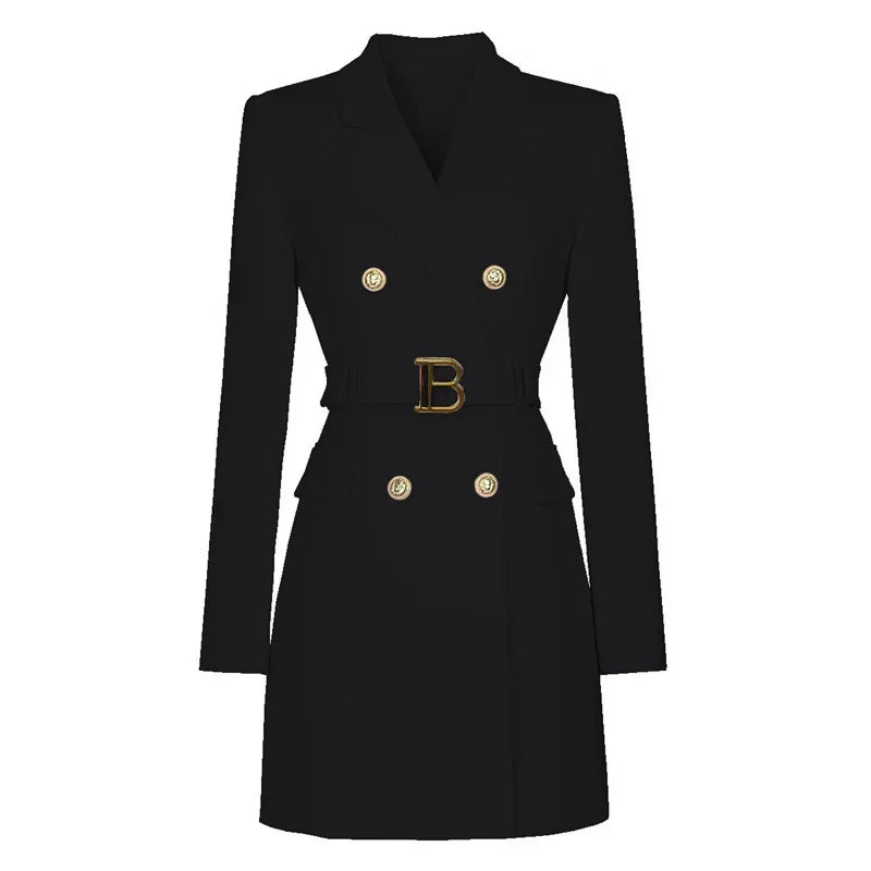 Blazer Vestido con Cinturón y Botones