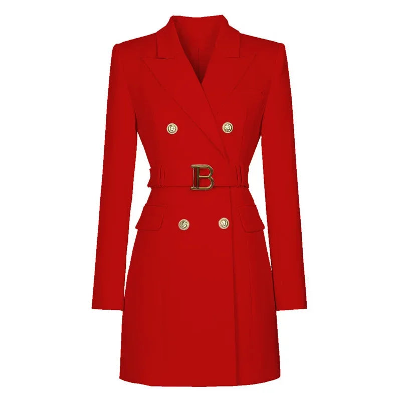 Blazer Vestido con Cinturón y Botones
