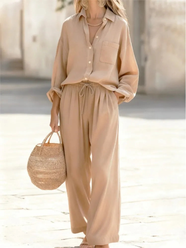 Conjunto de Camisa y Pantalón Largo con Cintura Ajustable
