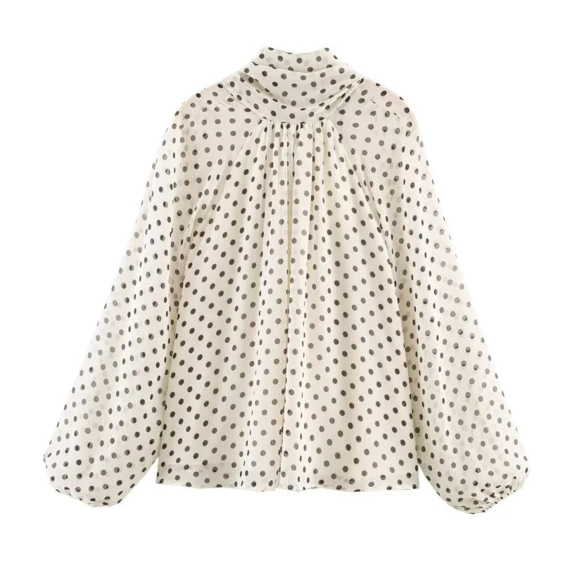 Blusa de Manga Larga con Estampado de Lunares