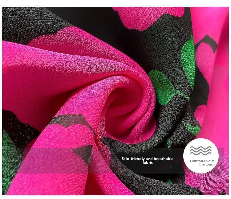 Blusa Chifón Estampada con Mangas Globo