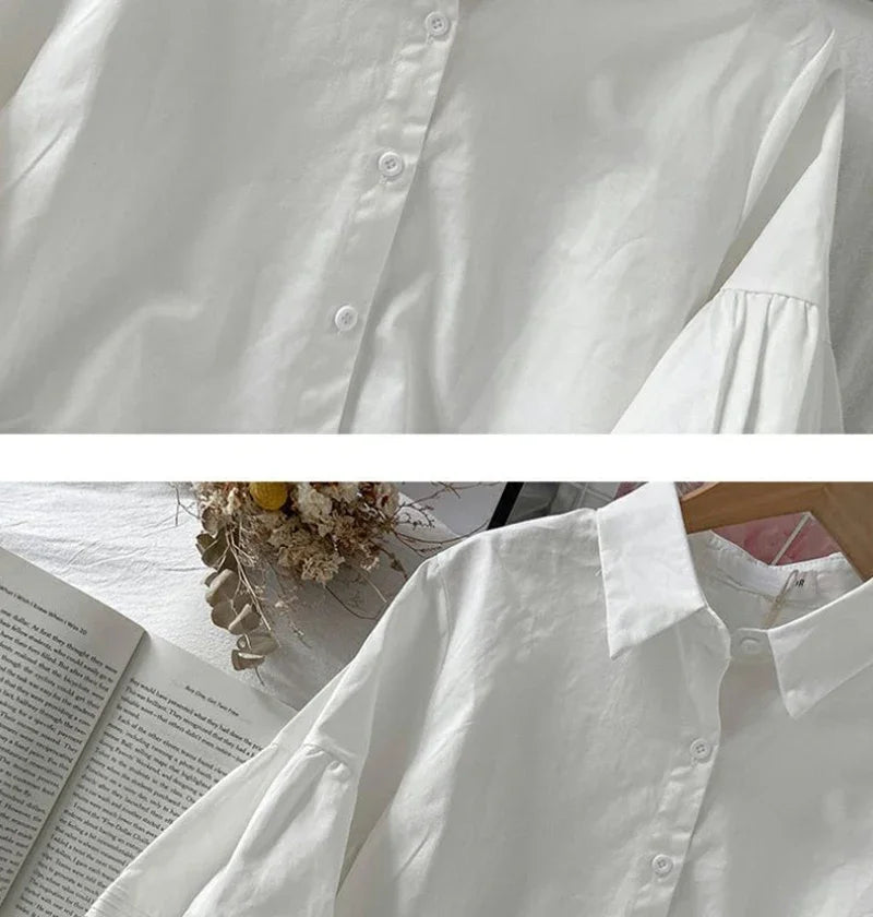 Blusa Blanca con Mangas Abullonada