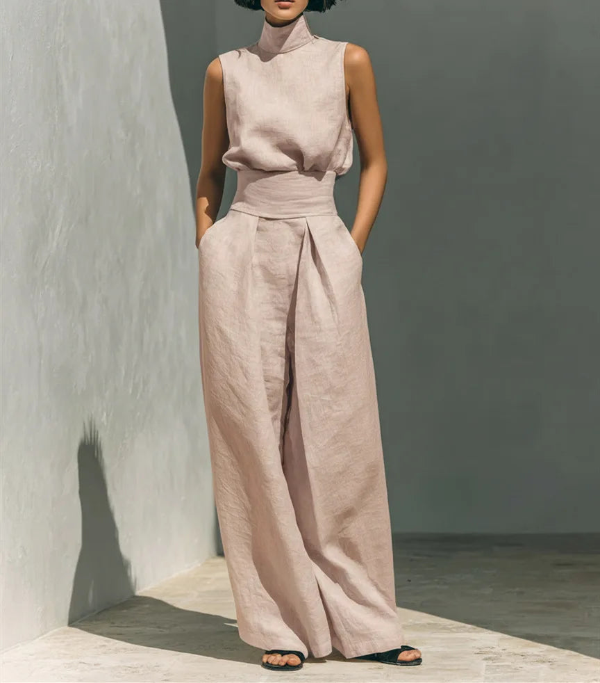 Conjunto de Dos Piezas – Top Calado sin Mangas + Pantalón Palazzo