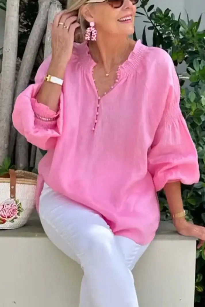 Blusa de Manga Larga con Cuello en V