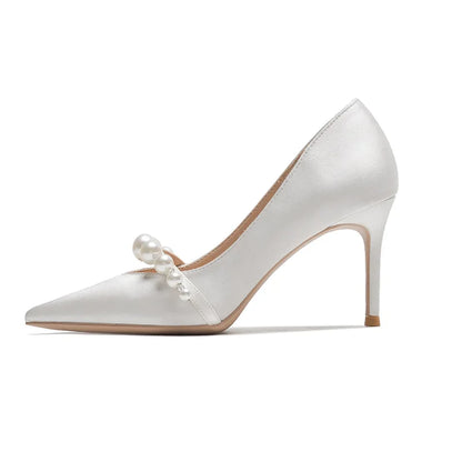 Zapatos de Tacón Satinados con Perlas
