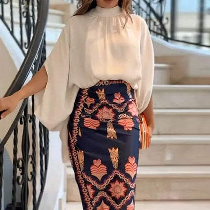 Conjunto de dos Piezas Falda Larga Estampada