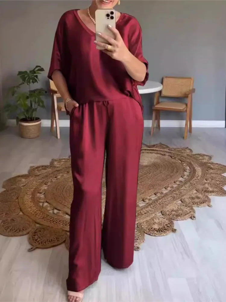 Conjunto Casual de Satén Liso S-XXXL