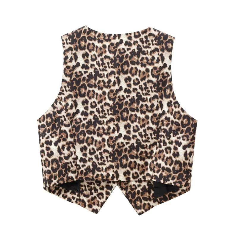 Chaleco Corto con Estampado de Leopardo