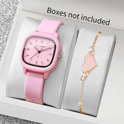 Conjunto de Reloj de Cuarzo y Pulsera con Corazón para Mujer