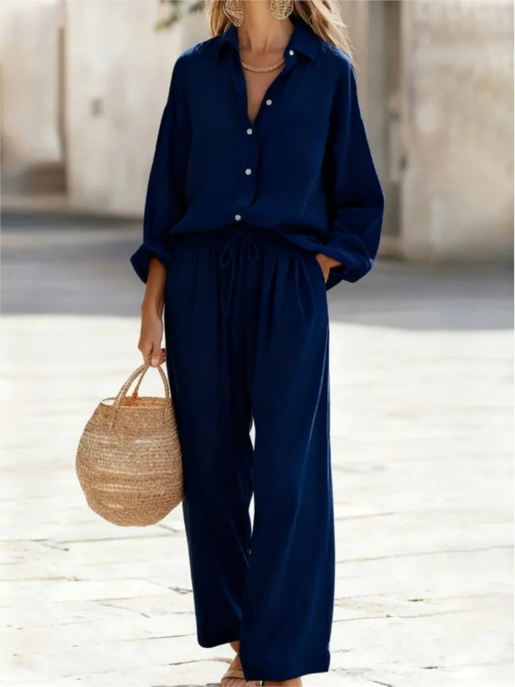 Conjunto de Camisa y Pantalón Largo con Cintura Ajustable