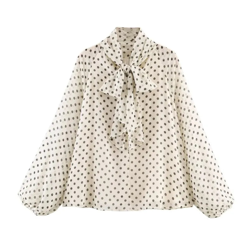 Blusa de Manga Larga con Estampado de Lunares