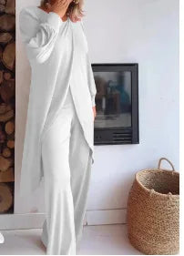 Conjunto Elegante de Dos Piezas – Camiseta Larga + Pantalón Palazzo