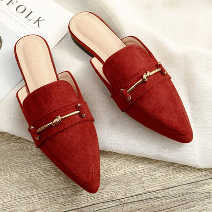 Zapatos Mules Planos de Punta Fina con Hebilla Metálica