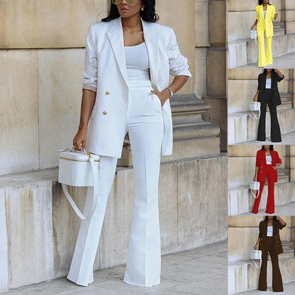 Conjunto de Blazer Cruzado y Pantalón de Pierna Ancha