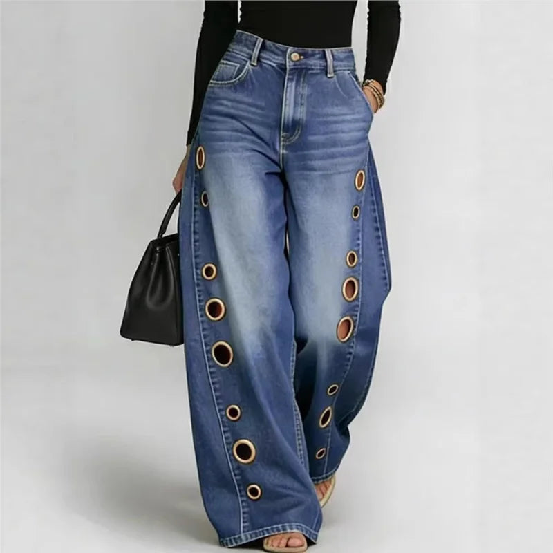 Jeans de Pierna Ancha y Cintura Alta