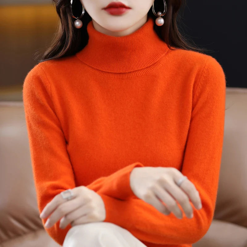 Suéter de Lana Merino 100% – Cuello Alto Elegante