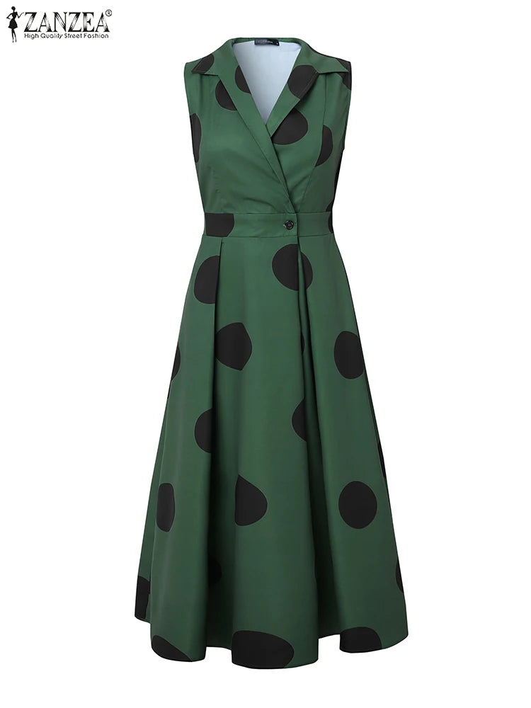 Vestido de Lunares con Cuello Solapa