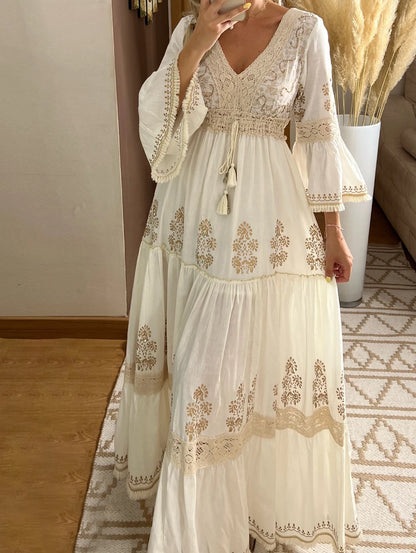 Vestido Elegante de Algodón y Lino