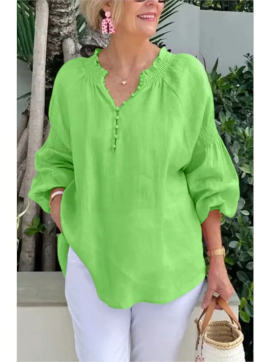 Blusa de Manga Larga con Cuello en V