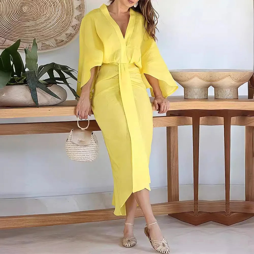Vestido Midi con Mangas Murciélago