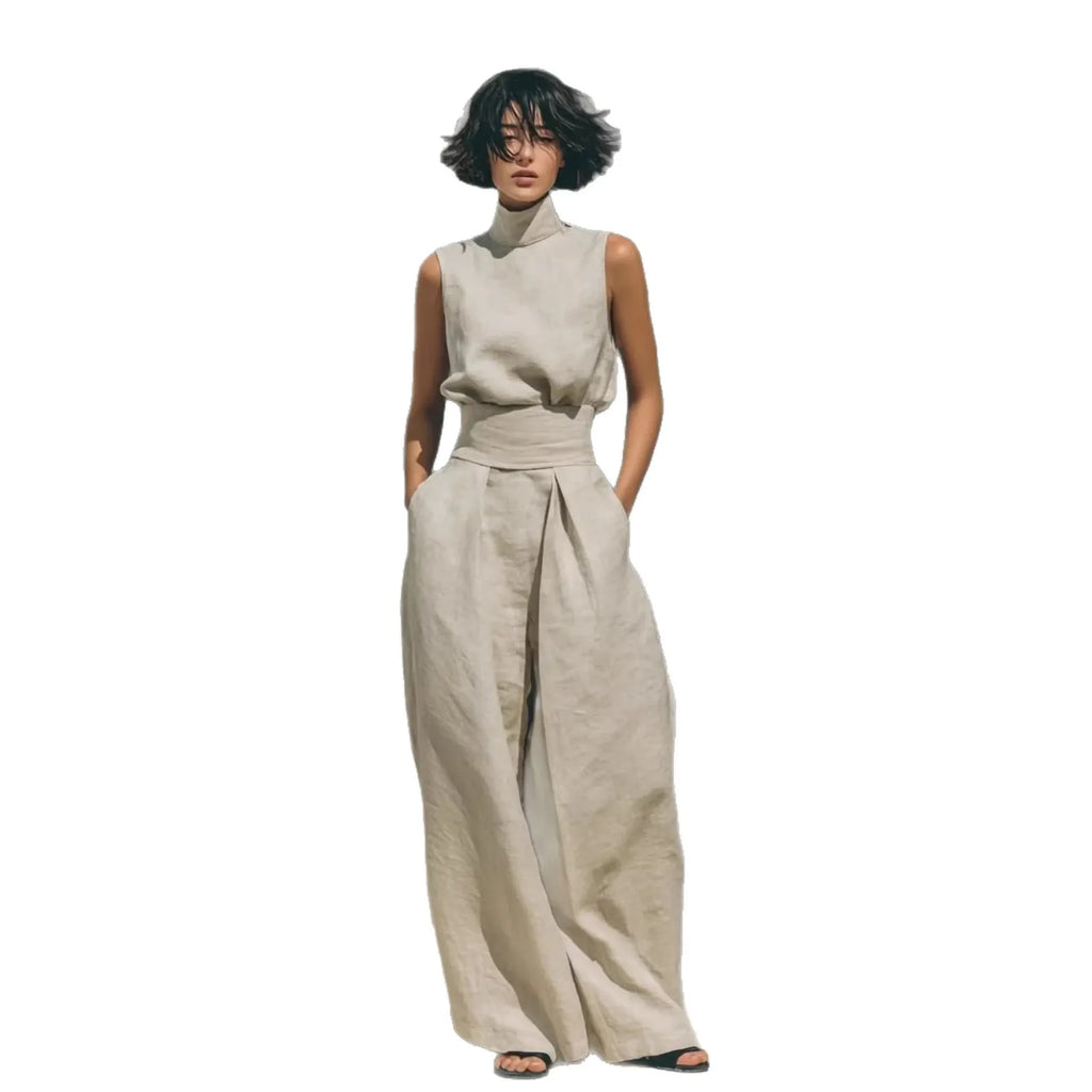 Conjunto de Dos Piezas – Top Calado sin Mangas + Pantalón Palazzo