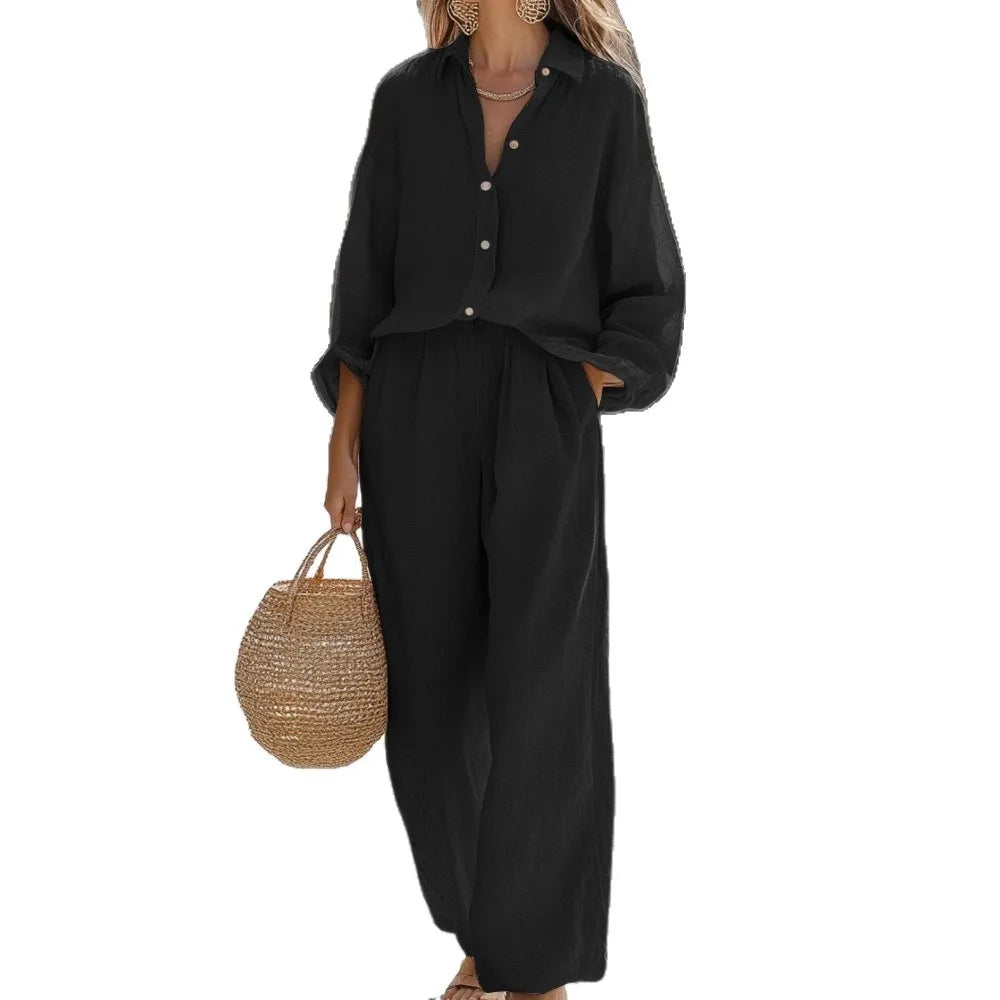 Conjunto Estilo Lino – Blusa Suelta + Pantalón Palazzo