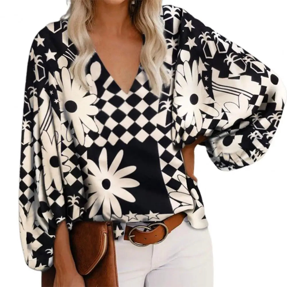 Printed V-Neck Blouse