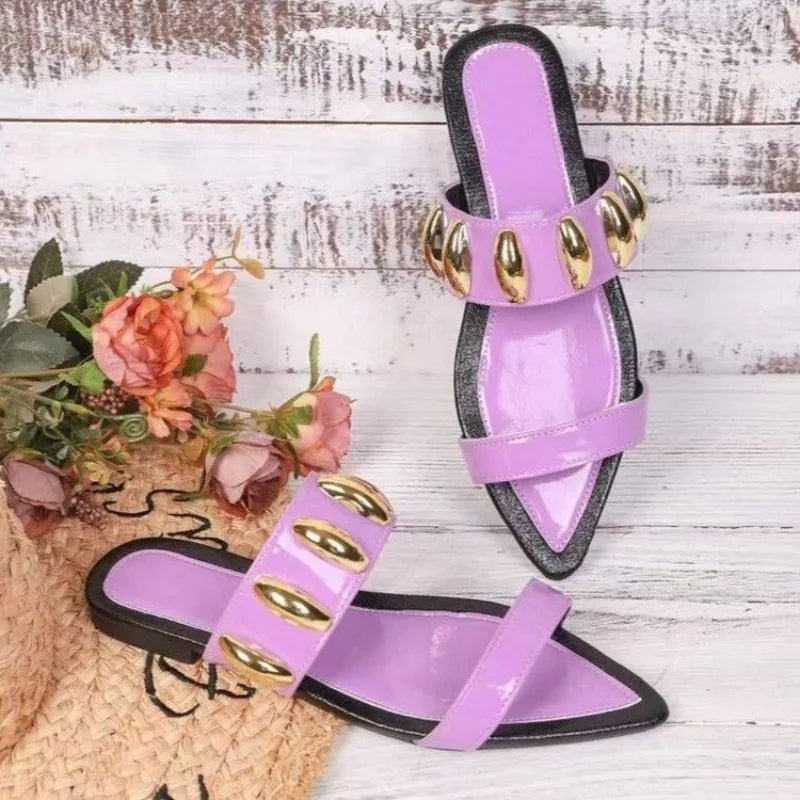 Zapatos Planos Destalonados con Punta Fina y Hebilla Dorada