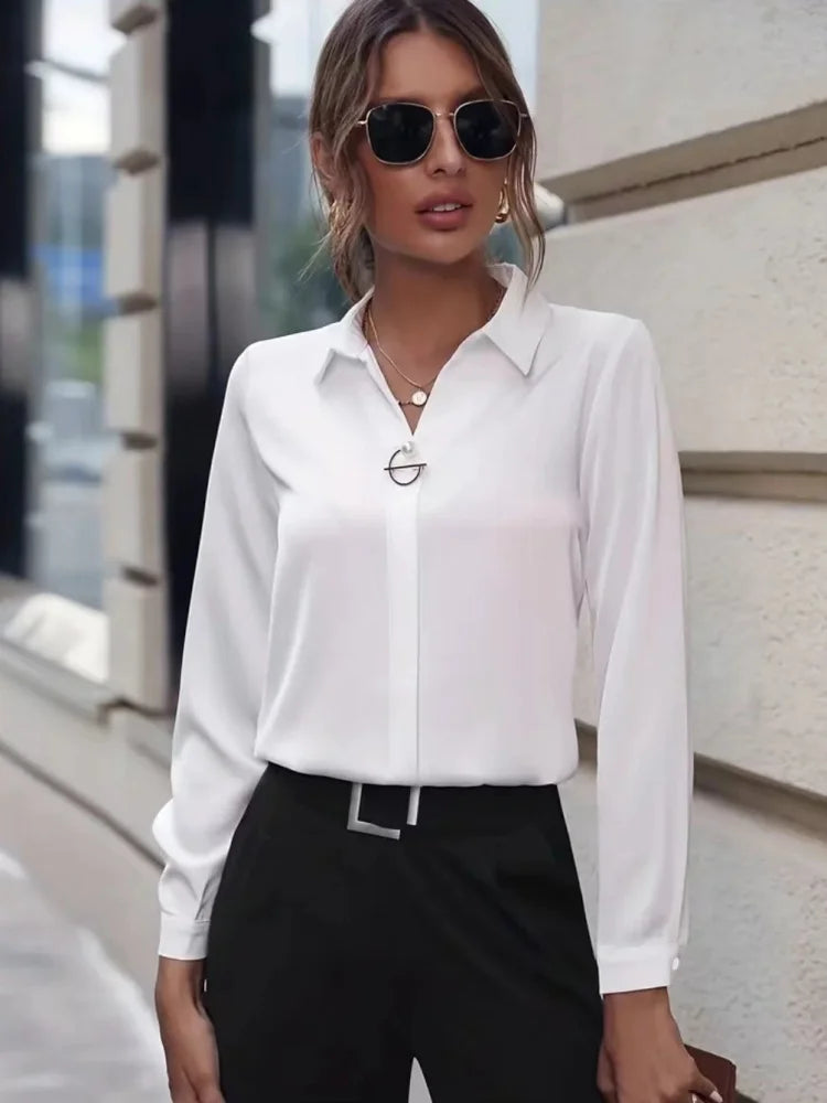 Blusa de Manga Larga con Cuello Solapa