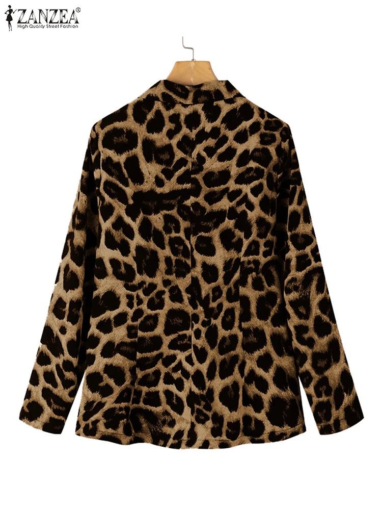 Blazer con Estampado de Leopardo y Solapas Clásicas