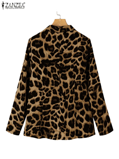Blazer con Estampado de Leopardo y Solapas Clásicas