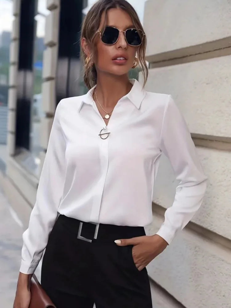 Blusa de Manga Larga con Cuello Solapa