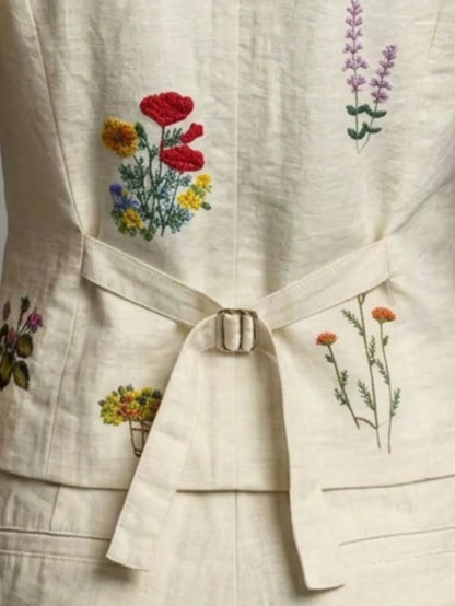 Chaleco de Lino con Bordado Floral