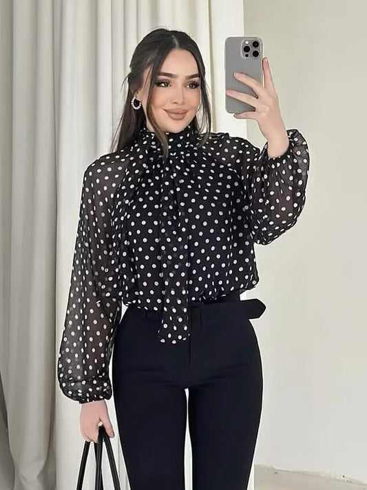Blusa de Manga Larga con Estampado de Lunares