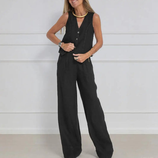 Conjunto de Chaleco y Pantalón de Pierna Ancha