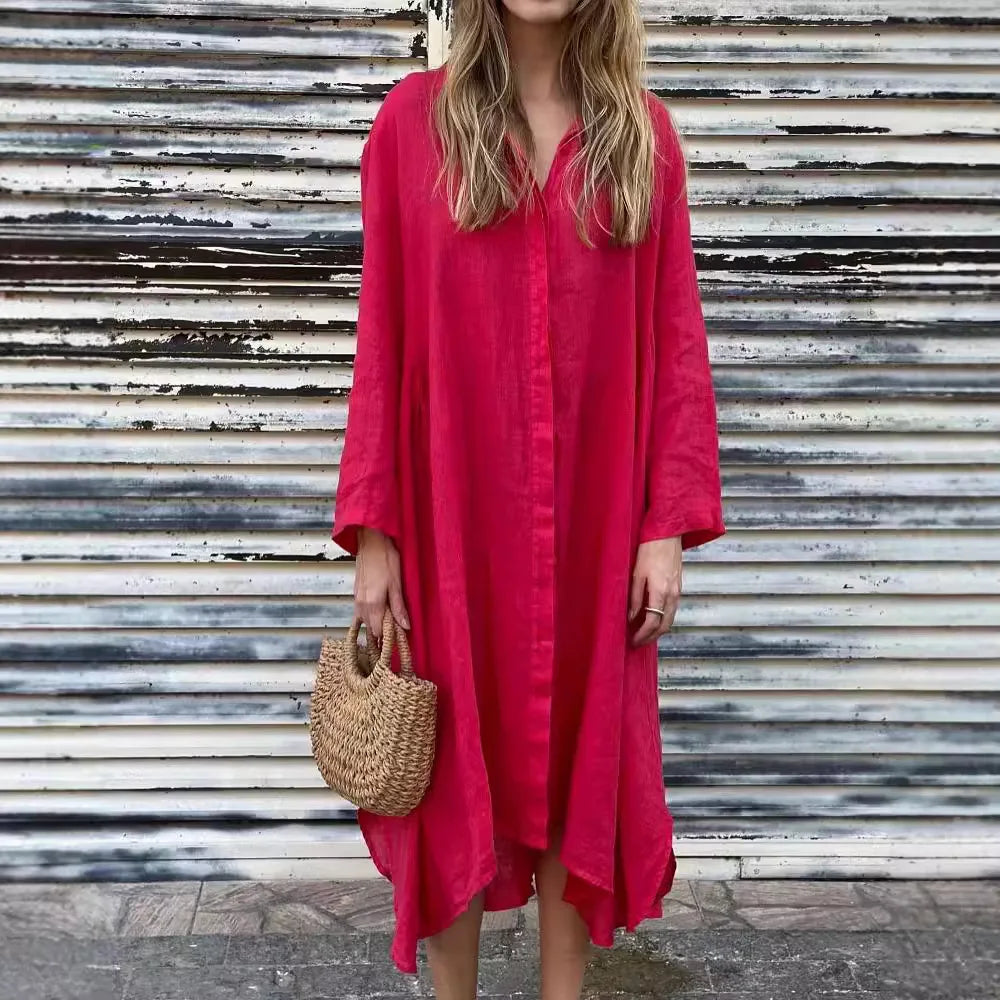 Vestido de Algodón y Lino S-XXXL
