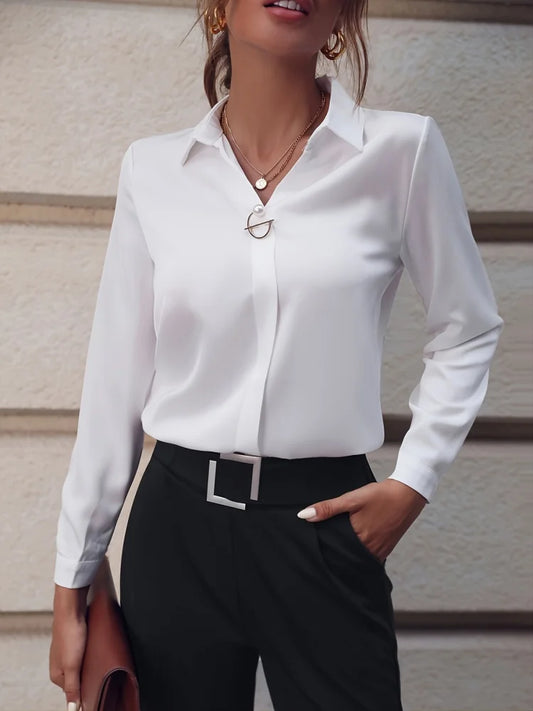 Blusa de Manga Larga con Cuello Solapa