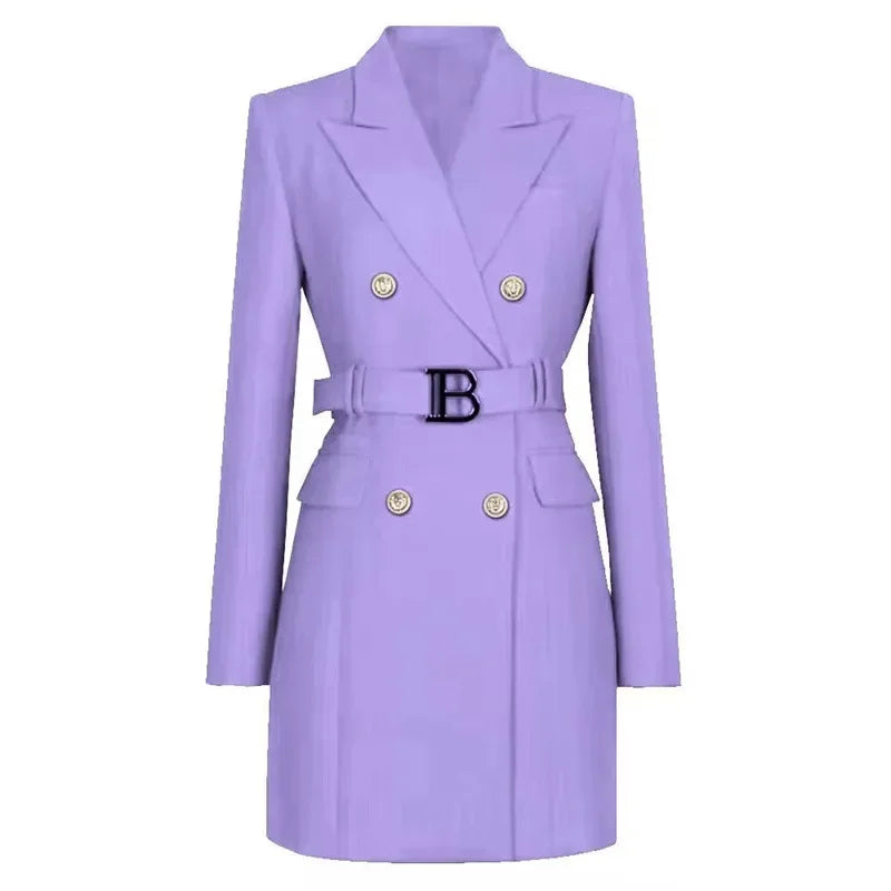 Blazer Vestido con Cinturón y Botones