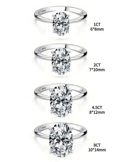 Anillo Solitario de Plata 925 con Circonita Ovalada