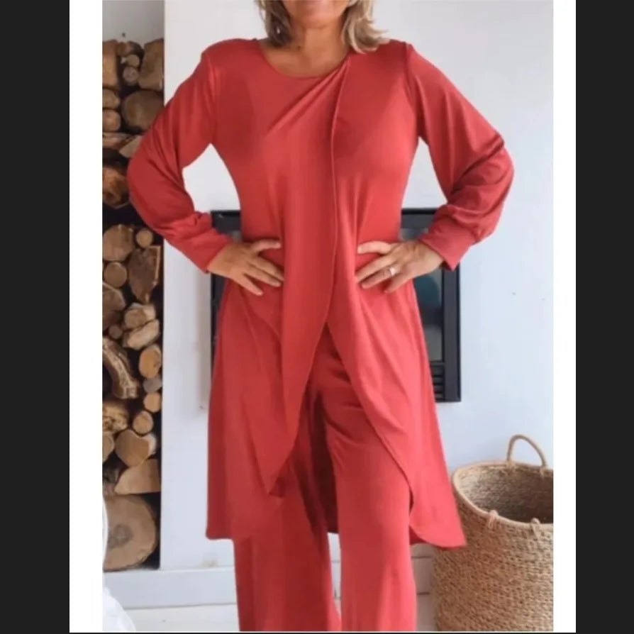 Conjunto Elegante de Dos Piezas – Camiseta Larga + Pantalón Palazzo