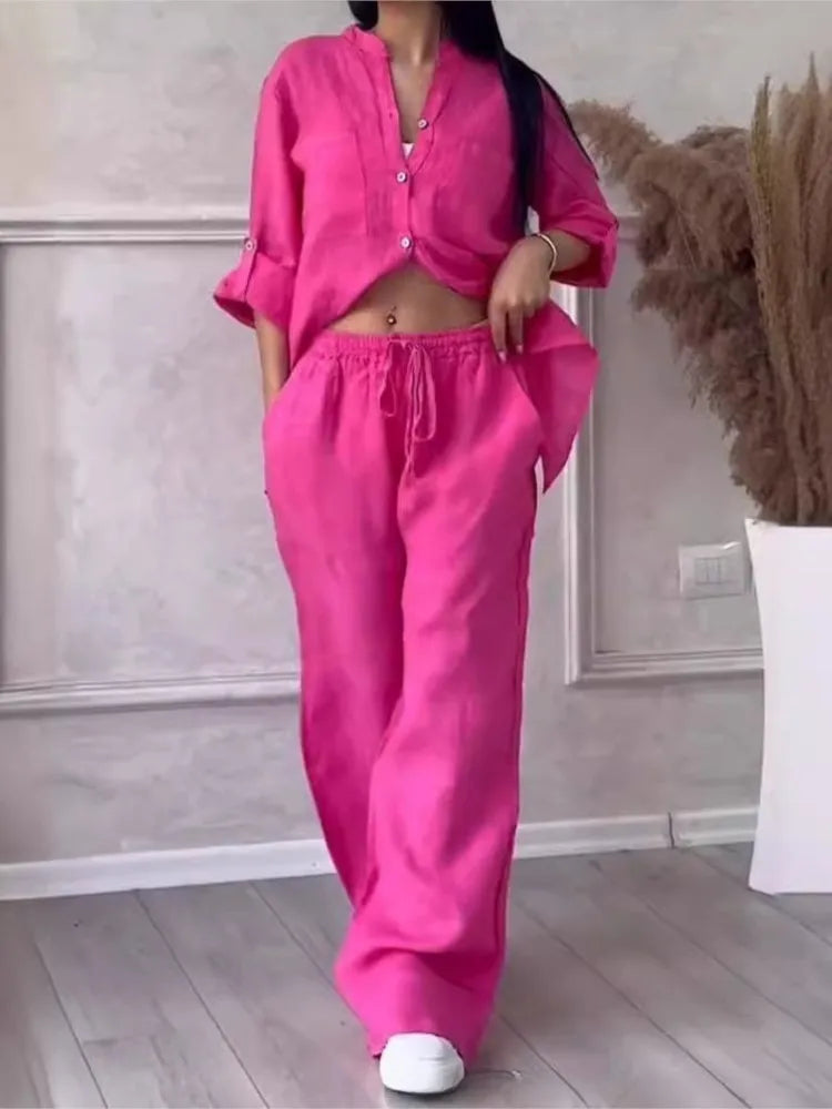 Conjunto de Camisa y Pantalón de Pierna Ancha
