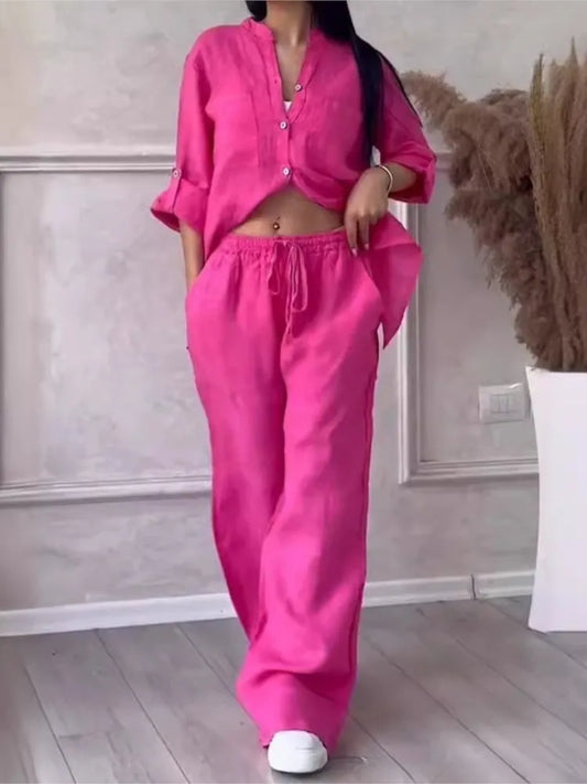 Conjunto de Camisa y Pantalón de Pierna Ancha