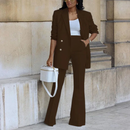 Conjunto de Blazer Cruzado y Pantalón de Pierna Ancha