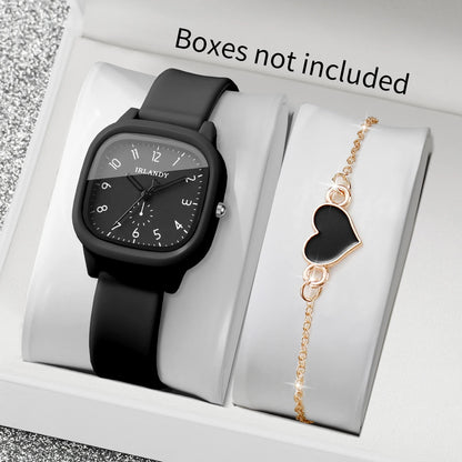 Conjunto de Reloj de Cuarzo y Pulsera con Corazón para Mujer