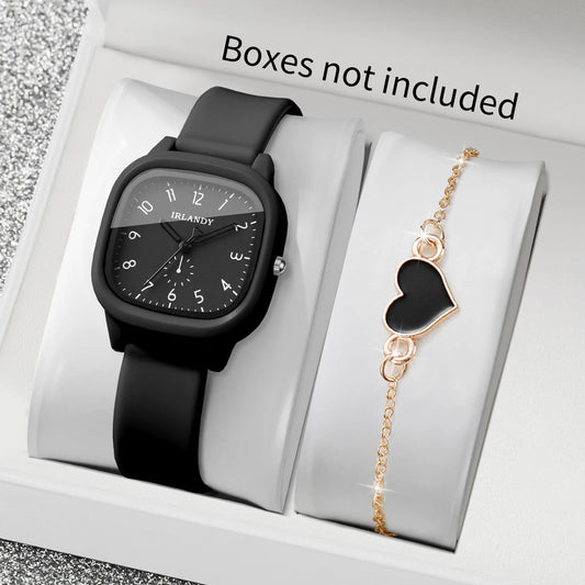 Conjunto de Reloj de Cuarzo y Pulsera con Corazón para Mujer