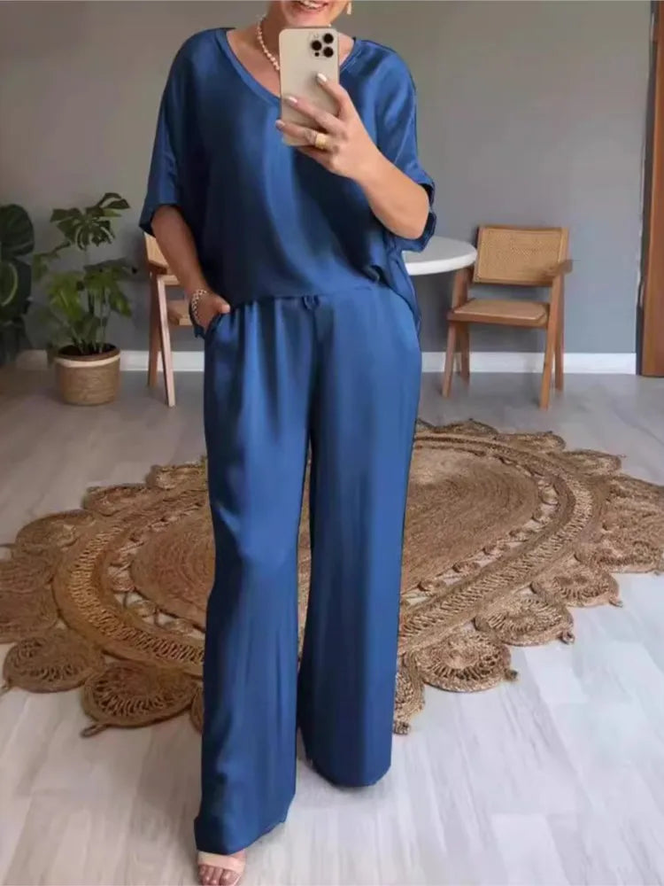 Conjunto Casual de Satén Liso S-XXXL