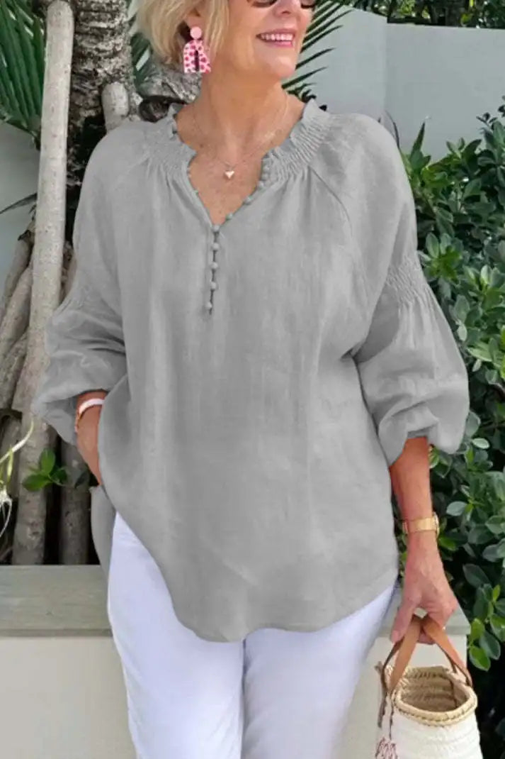 Blusa de Manga Larga con Cuello en V