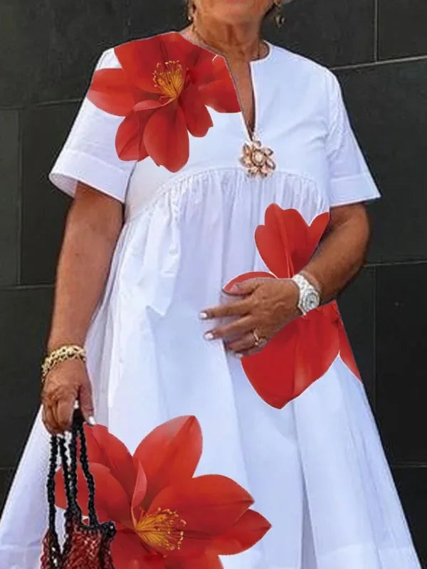 Vestido Midi Floral con Cuello en V