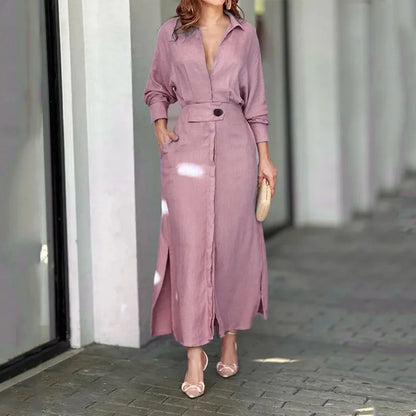 Vestido Camisero Largo con Cuello en V