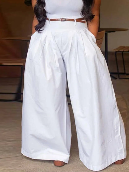 Pantalón Palazzo Blanco – Cintura Alta y Caída Fluida